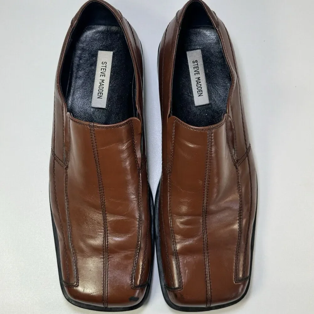 Steve Madden P Fire Mens 13 Loafer‎ Shoes Brown Leather Square Toe